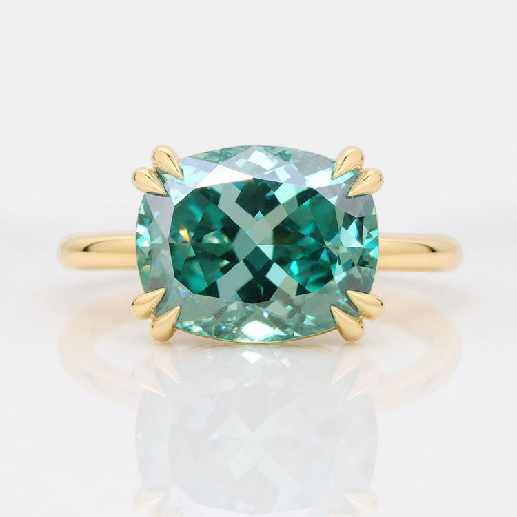3.96 CT Green Cushion Divine East to West Moissanite Solitaire Ring