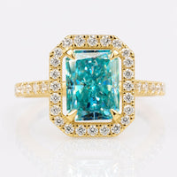 2.23 TCW Cyan Blue Radiant Cut Halo Pave Moissanite Wedding Ring