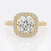 2.82 TCW Cushion Rensu Cut Cathedral Set Moissanite Halo Engagement Ring