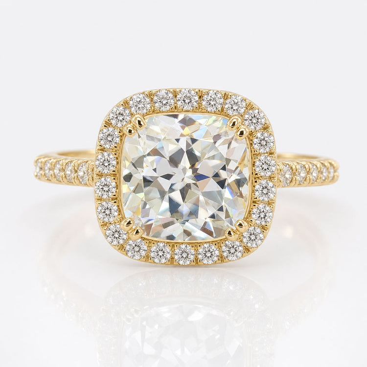2.82 TCW Cushion Rensu Cut Cathedral Set Moissanite Halo Engagement Ring