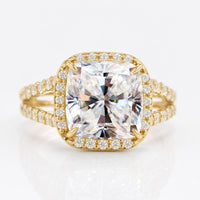 Cushion Cut Moissanite Split Shank Halo Ring 4 CT
