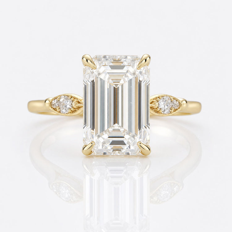 Antique Vintage 3.61 TW Emerald Cut Vintage Moissanite Engagement Ring