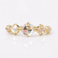 0.91 TCW Round Rose Cut Compass Prong Five Stone Moissanite Ring