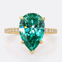 Pear Moissanite Green Solitaire Ring