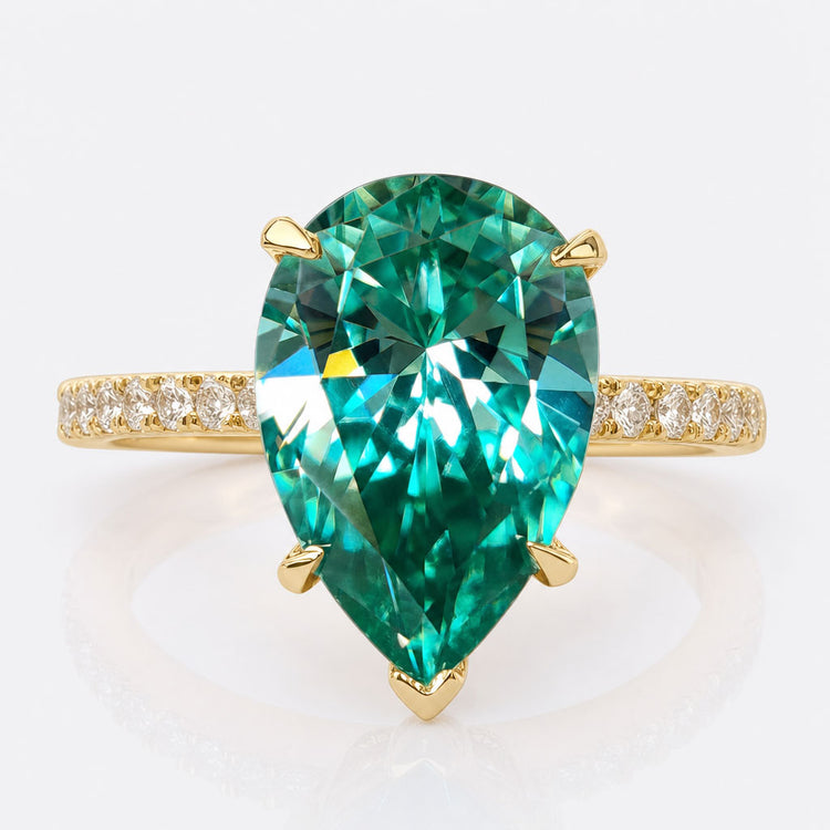 Pear Moissanite Green Solitaire Ring