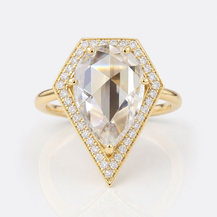 Vintage Style 3.48 TCW Pear Rose Cut, Diamond Shape Unique Halo Engagement Ring