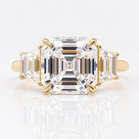 2.78 TCW Asscher Trapezoid Moissanite Three Stones Engagement Ring