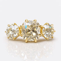 2.45 TCW Antique Cushion Old Mine Cut Three Stones Engagement Ring