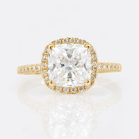 1.83 DEW Cushion Cut Dazzling Halo Moissanite Engagement Ring