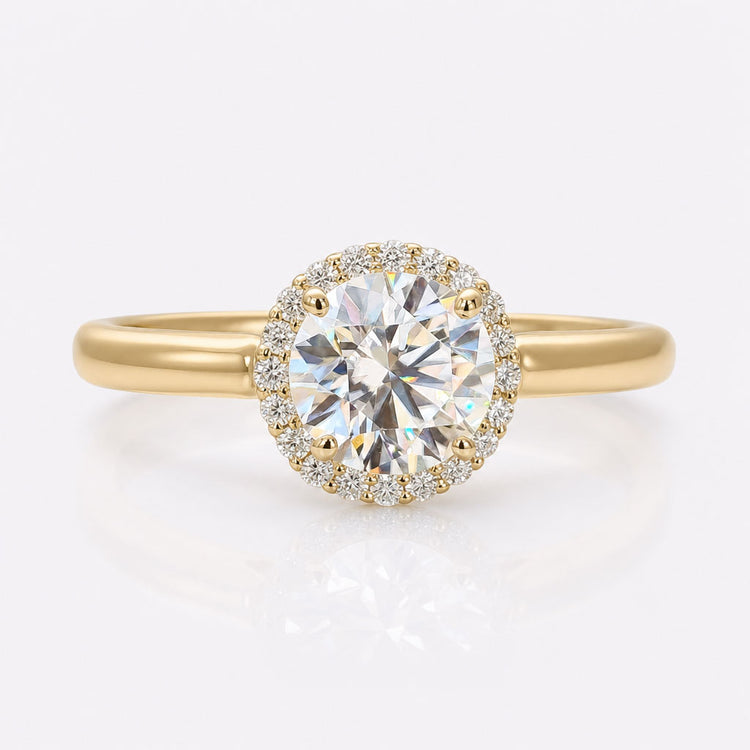 0.86 TCW Round Brilliant Cut Halo Colourless Moissanite Ring
