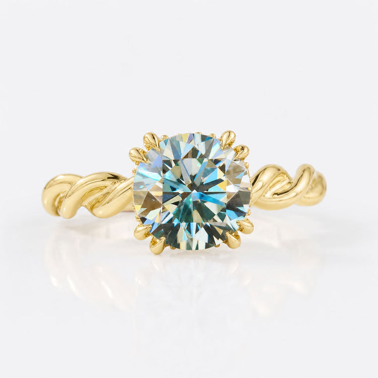 1.18 CT Round Cut Cyan Blue Moissanite Solitaire Ring, Moissanite Engagement Ring