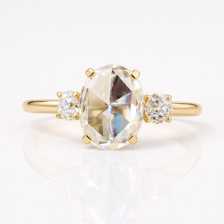 1.38 TCW Oval Rose Cut Unique Three Stones Engagement Ring