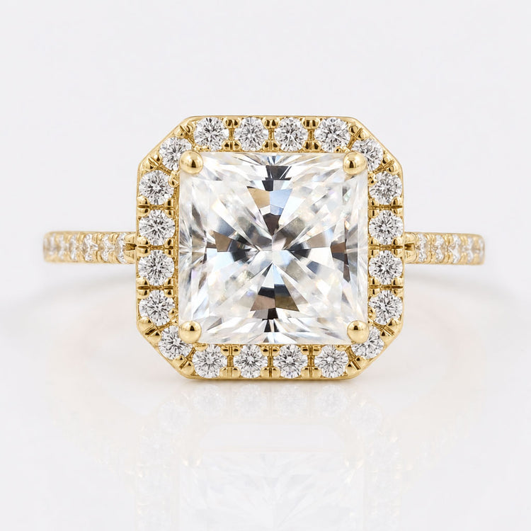 3.20 TW Radiant Cut Cathedral Set Affordable Moissanite Halo Engagement Ring
