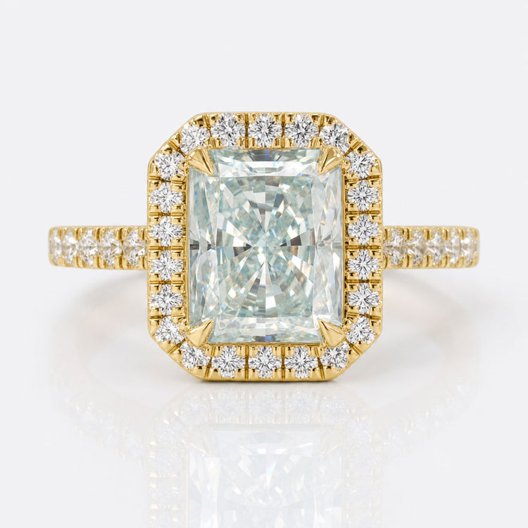 2.11 TCW Radiant Cut Classic Halo Pave Set Moissanite Wedding Ring Set