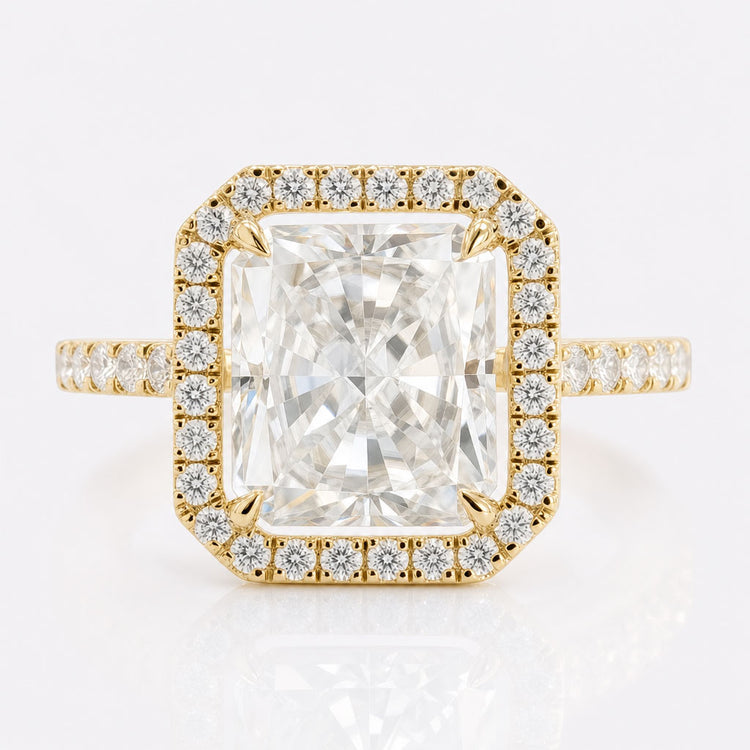 4.25 TCW Radiant Cut Light Gray Moissanite Halo Engagement Ring