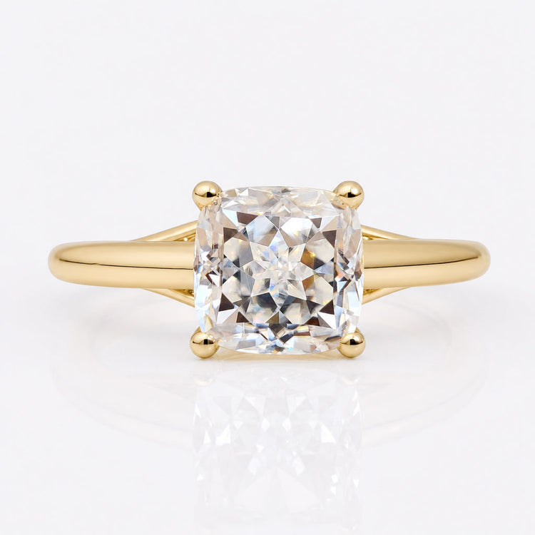 Unique Tapered Shank 1.76 CT Cushion Rensu Cut Moissanite Solitaire Ring