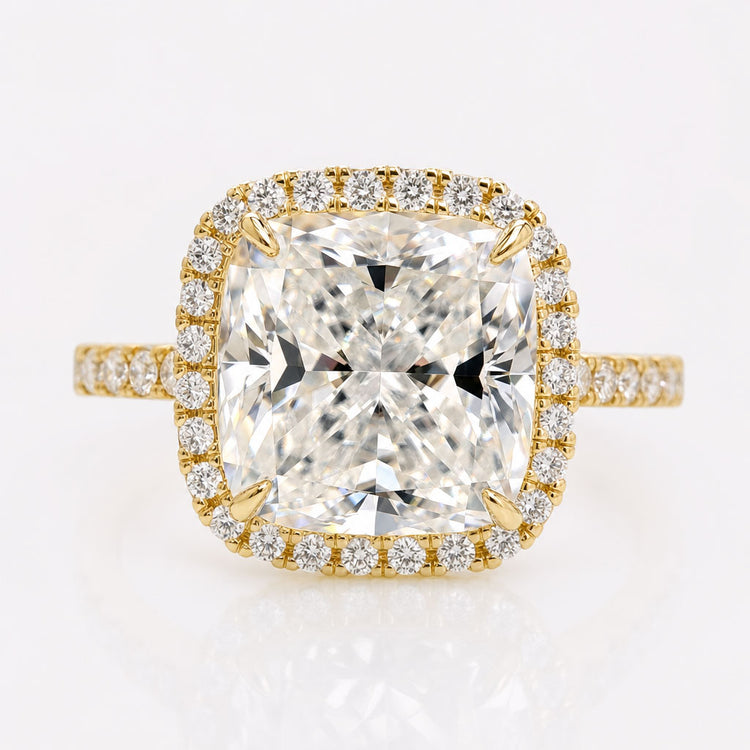 Halo Wedding Ring 5.03 TCW Cushion Cut Pave Set Moissanite Ring