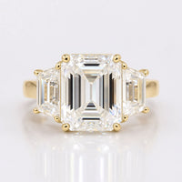 5.05 TCW Trapezoid and Emerald Three Stones Engagement Ring