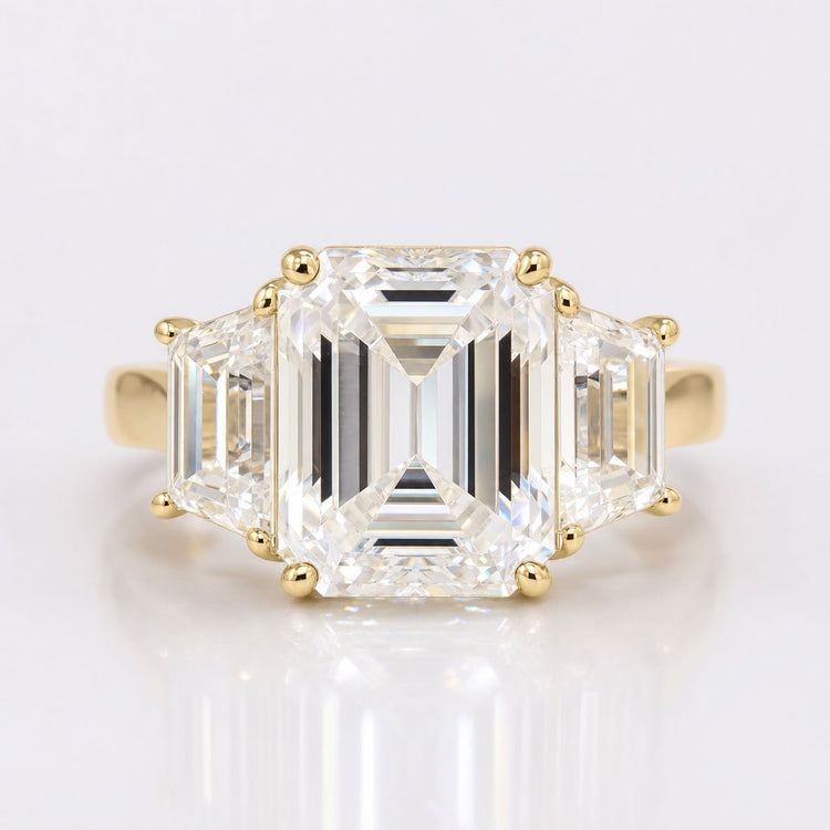 5.05 TCW Trapezoid and Emerald Three Stones Engagement Ring