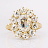 Vintage Style 11.89 DEW Oval Rose Cut with Round Rose Cut Cluster Halo Engagement Ring
