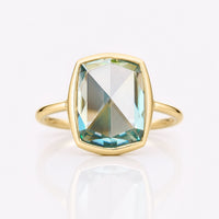3.98 CT ELegant Cyan Blue Cushion Rose Cut Bezel Set Solitaire Engagement Ring