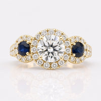 2.13 TCW Round Cut with Blue Sapphire Three Stones Engagement Ring