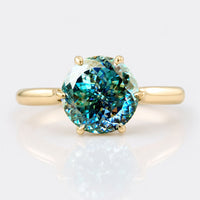 Portuguese Cut Cyan Blue Moissanite Solitaire Ring 2.1 CT