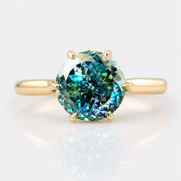 Portuguese Cut Cyan Blue Moissanite Solitaire Ring 2.1 CT