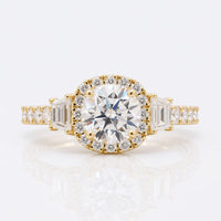 1.76 TCW Round Trapezoid Moissanite Three Stones Engagement Ring