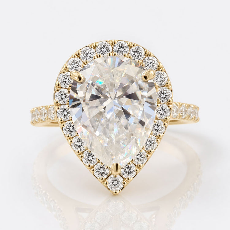 Amazing 3.50 CT Tear Drop Hidden Halo Pave Set Moissanite Engagement Ring