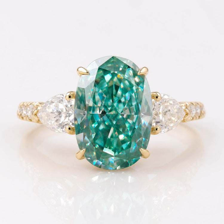 5.21 TW Oval Cut Twisted Shank Three Stones Moissanite Engagement Ring