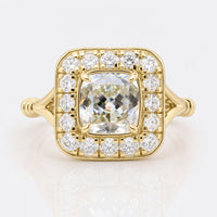 Vintage Style 1.64 TCW Cushion Divine Moissanite Halo Engagement Ring