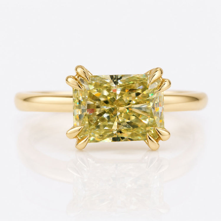 Pale Yellow 1.64 CT Radiant Cut East to West Moissanite Solitaire Ring
