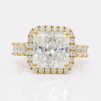 6.77 TW Dual Edge Halo Pave Set Radiant Cut Moissanite Engagement Ring