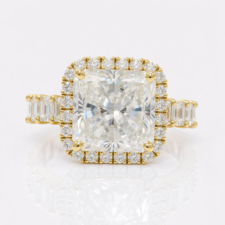 6.77 TW Dual Edge Halo Pave Set Radiant Cut Moissanite Engagement Ring