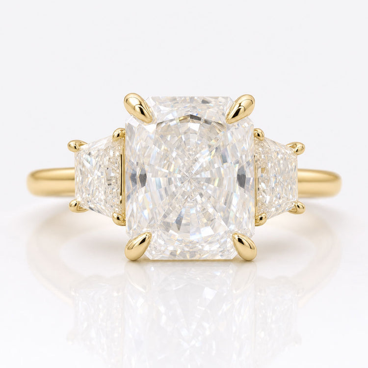 2.72 TW Radiant Trapezoid Moissanite Three Stones Engagement Ring