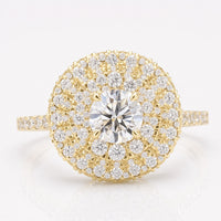 1.82 TCW Round Cut Cathedral Set Double Halo Moissanite Engagement Ring