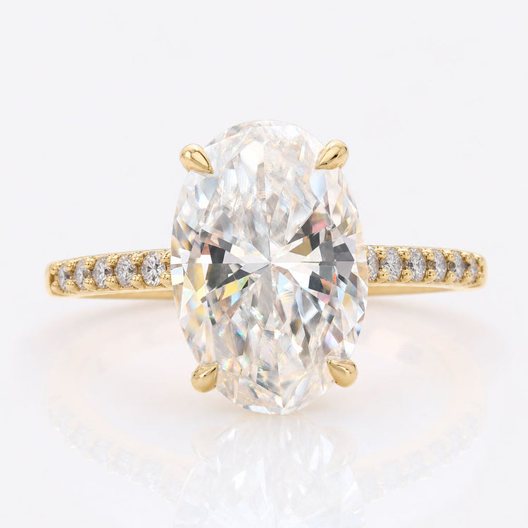 3.32 TW Oval Cut Hidden Halo Cathedral Set Unique Moissanite Engagement Ring