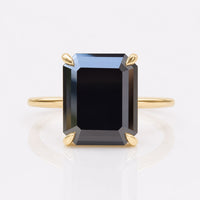 Emerald Step Cut Black Moissanite Solitaire Ring 5.0 TCW