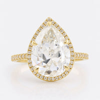 11.10 TCW Pear Old European Cut Hidden Halo Pave Set Engagement Ring