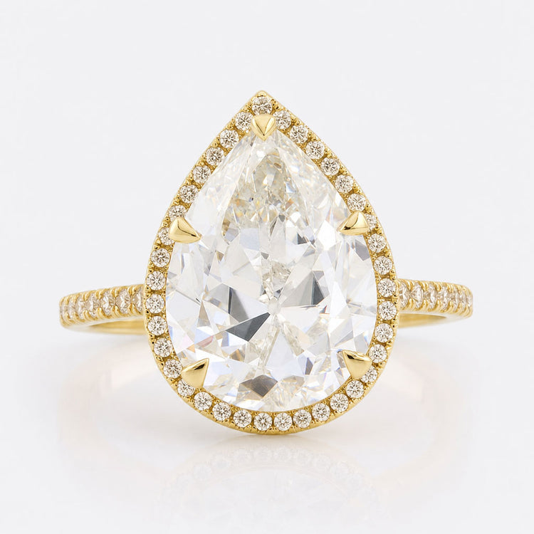 11.10 TCW Pear Old European Cut Hidden Halo Pave Set Engagement Ring