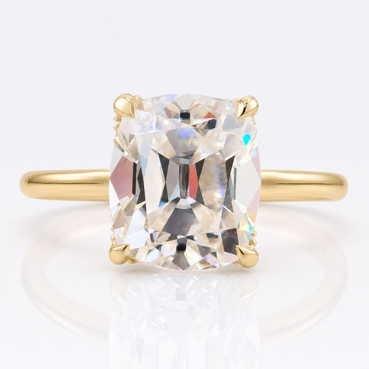 Hidden Halo Ring, 2.63 TCW Cushion Old Mine Cut and Round Cut Colorless Moissanite Engagement Ring