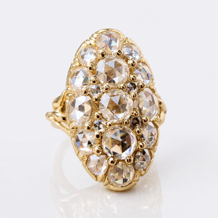 Antique Victorian Style 4.11 TW Round Rose Cut Unique Moissanite Engagement Ring