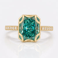 Vintage Style Engagement Ring, 3.30 CT Radiant Cut Green Moissanite Ring