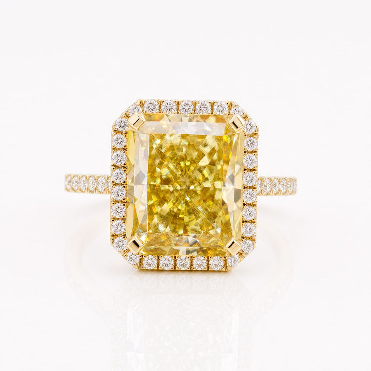 Canary Yellow 7.24 TCW Radiant Cut Moissanite Halo Engagement Ring