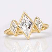 Bezel Set 1.29 TW Lozenge Cut Moissanite Three Stones Engagement Ring