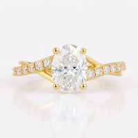 Contemporary Twisted 8.50 MM Oval Cut Moissanite Engagement Ring