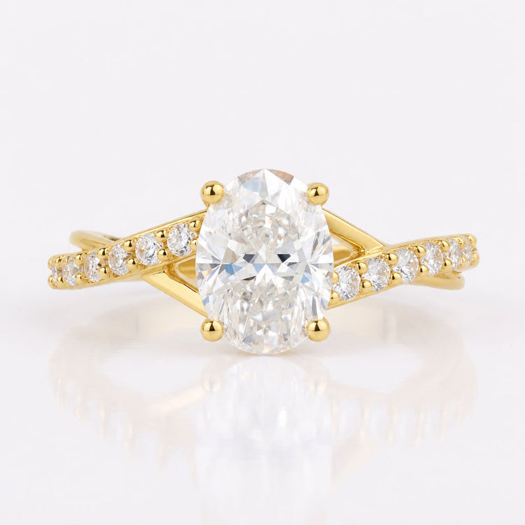 Contemporary Twisted 8.50 MM Oval Cut Moissanite Engagement Ring