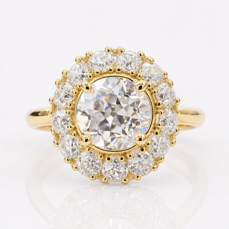 2.38 TW Round Old European Cut Dazzling Cluster Halo Engagement Ring