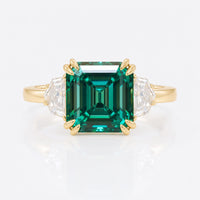 Unique 2.94 Asscher with Epaulettes Moissanite Three Stones Engagement Ring